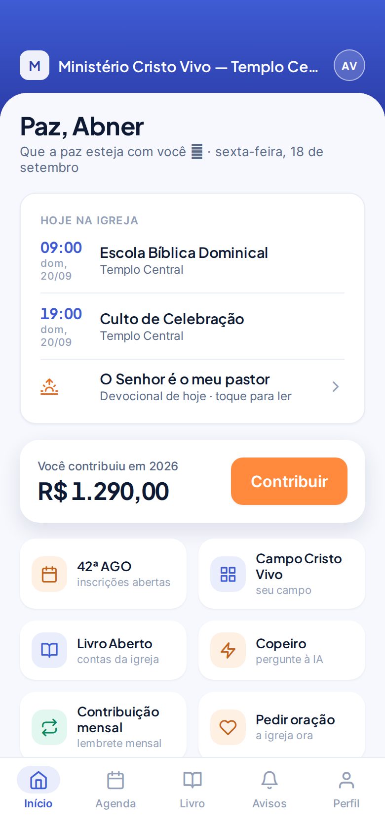 Tela do App do membro