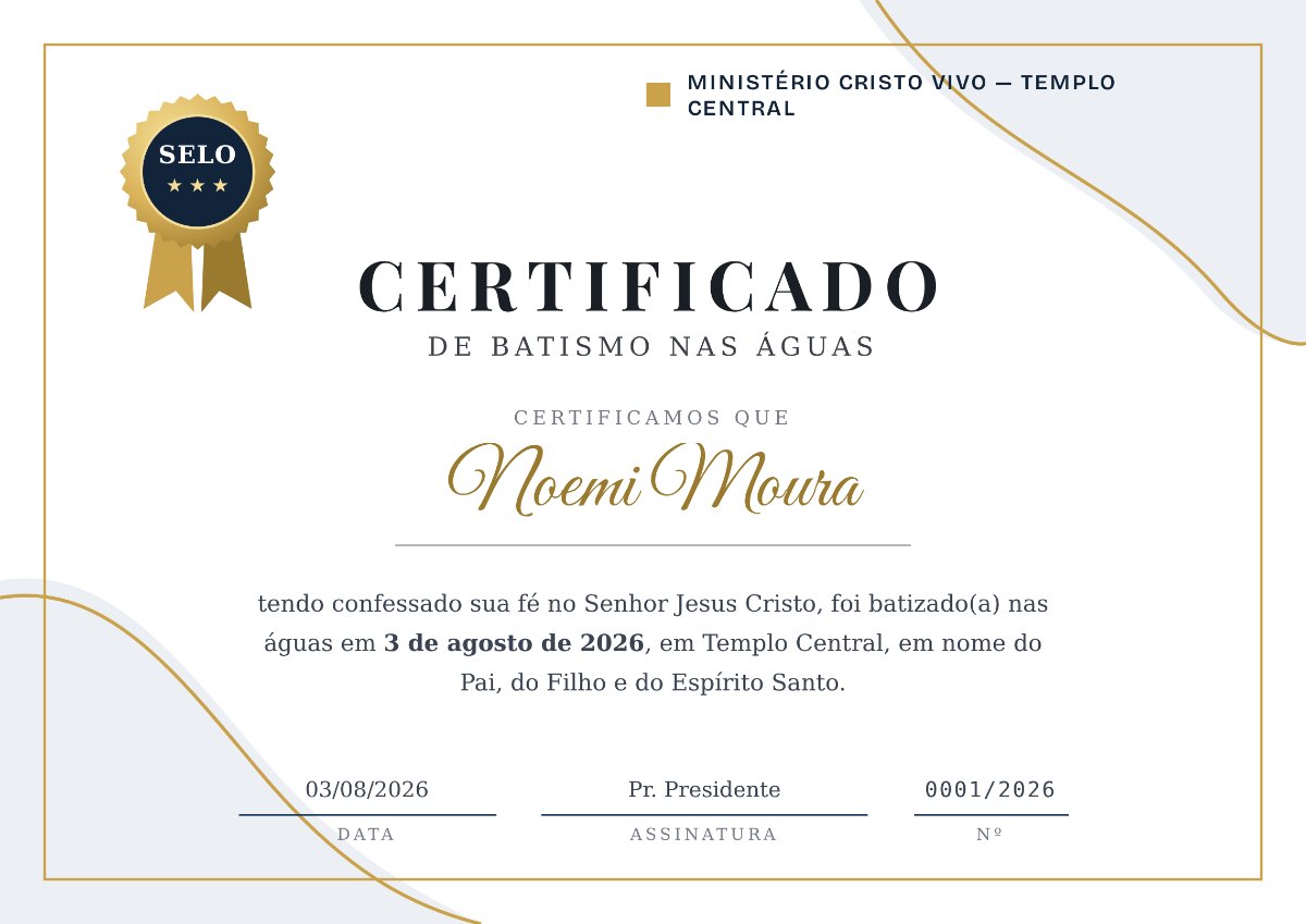 Certificado de batismo · Dourado, frente
